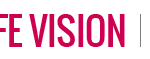 A pink and black logo for vision