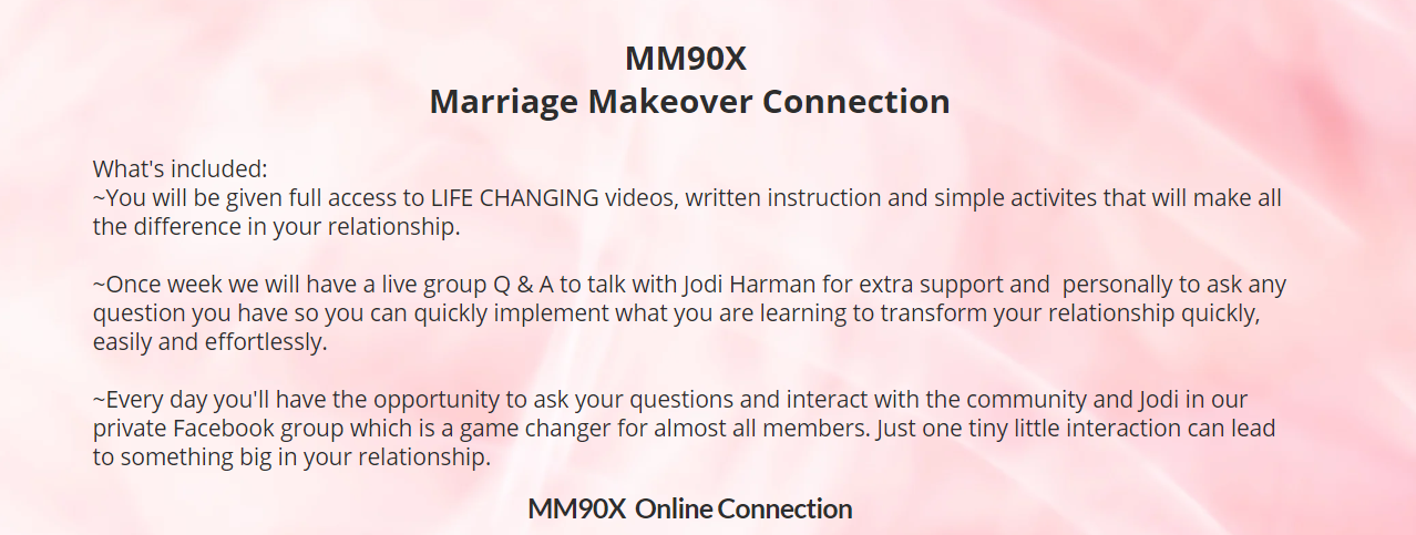 A picture of the back cover of the marriage makeover connection.