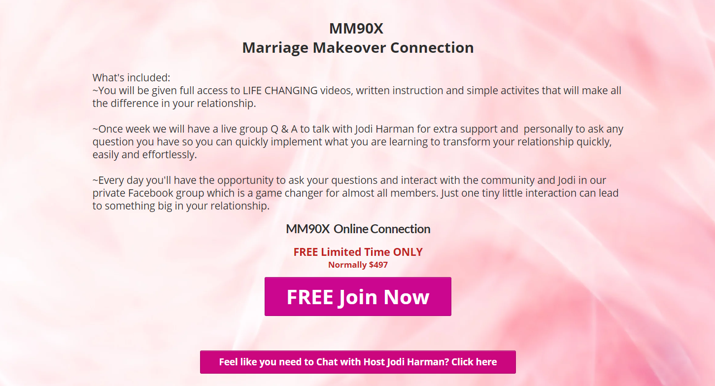A pink background with a message and a link to the site.