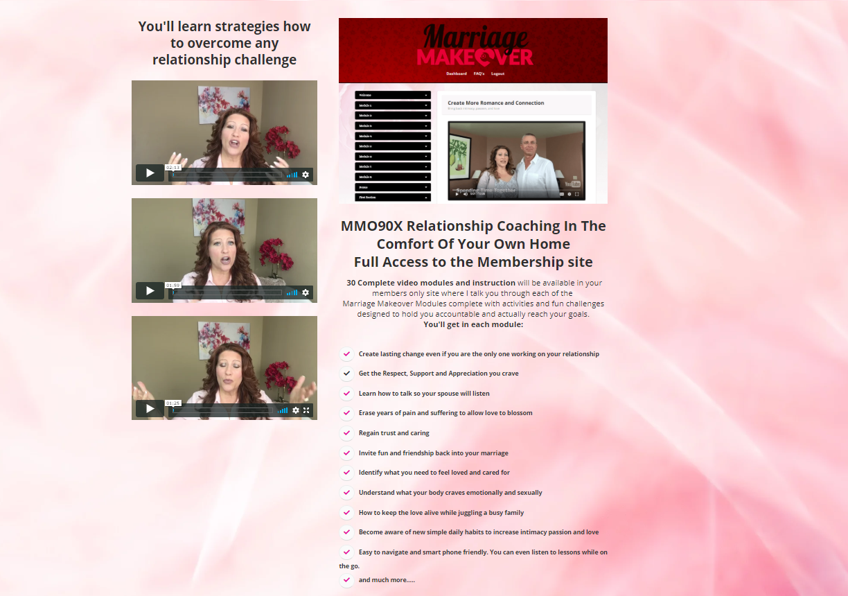 A page of the website for a marriage makeover.